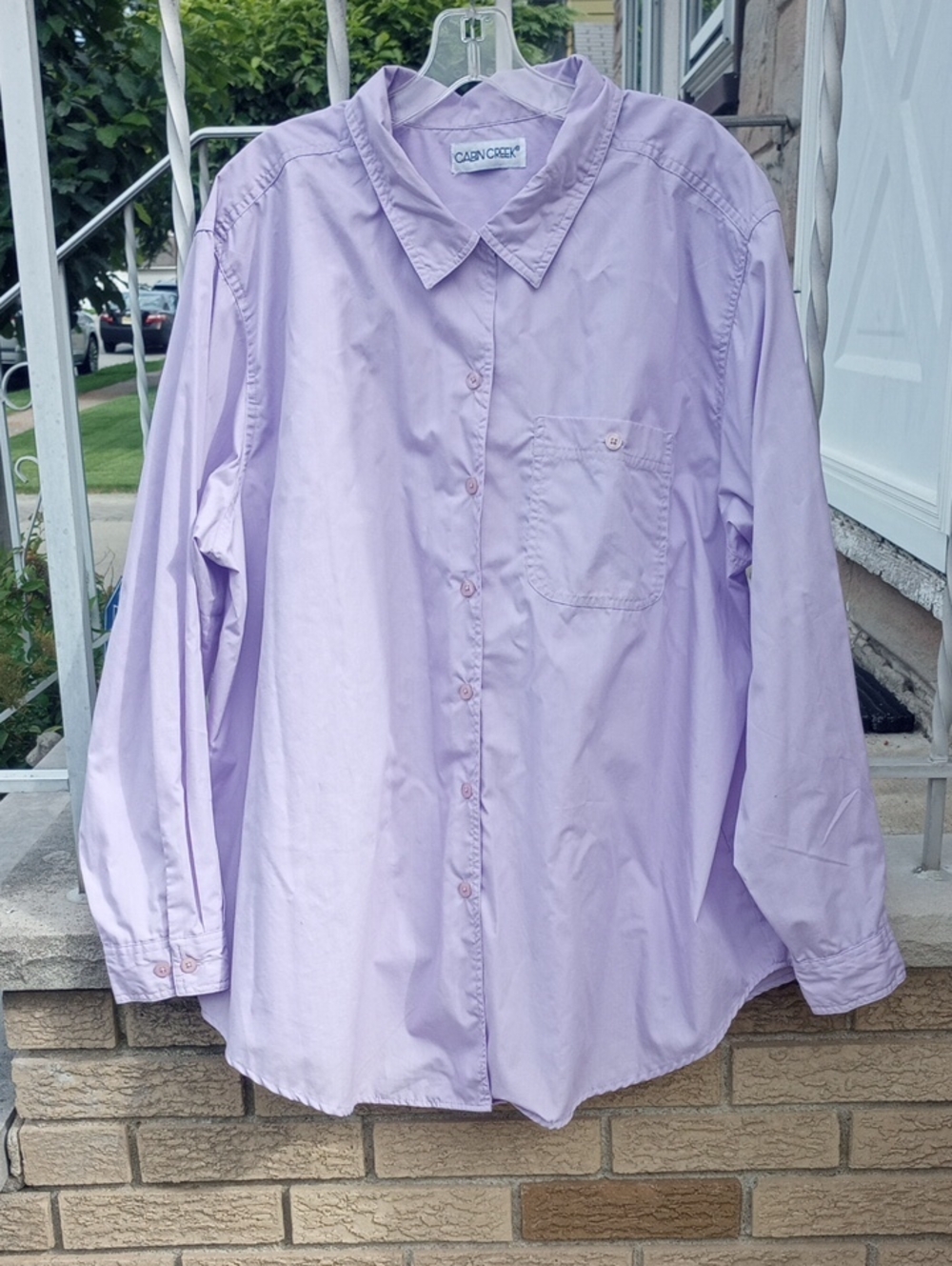 Cabin Creek Lavender Purple Pastel Cotton Button-Down Plus Size Shirt, 1X?